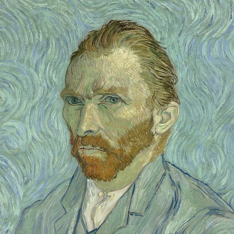 Serious blue and brown painted portret.